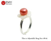 Qingmos Natural Light Red Pearl Ring for Women With Shell Flower & 7-8mm Flat Pearl Opening #8-#9 Adjustable Ring Jewelry rin44 2024 - buy cheap