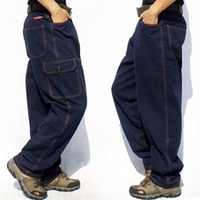 Plus Size Work Pants Loose Baggy Jeans Hip Hop Cargo Pants Men Casual Denim Jeans Multi Big Pocket Straight Trousers Men Clothes 2024 - buy cheap