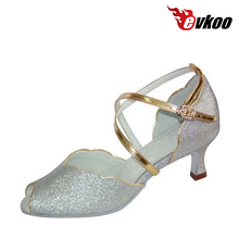 Туфли для латинских танцев Evkoodance, красные, черные, серебряные туфли для женщин на каблуке 7 см, обувь для танца, сальса, латинских, сатиновых Evkoo-042 2024 - купить недорого