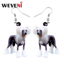 WEVENI Acrylic Elegant Chinese Crested Dog Earrings Big Long Dangle Drop Animal Jewelry For Women Girls Ladies Teens Accessory 2024 - buy cheap