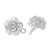 8Seasons Zinc Alloy Ear Post Stud Earrings Findings Flower Silver Color W/ Loop 15mm x 14mm, Post/ Wire Size: (19 gauge), 50 PCs 2024 - buy cheap