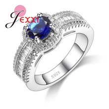 Anillos de plata estampados para mujer, anillos de boda de compromiso de cristal de circonia cúbica azul redonda Simple a la moda 2024 - compra barato