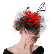 Female Red Feather Flowers Fascinators  Hair Clips Black Headwear Accessories Ladies Headwear Decoration Party Headpieces 2024 - buy cheap