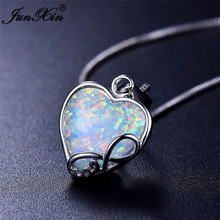 Cute Female Heart Infinity Pendants Necklaces Vintage silver color Jewelry Boho Blue White Fire Opal Necklaces For Women 2024 - buy cheap