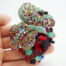 Free Shipping Vintage Style Butterfly Flower Colorful Rhinestone Crystal  Gold-Tone Brooch Pin Rhinestone Flower Brooch 2024 - buy cheap