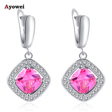 Ayowei, fiesta de las niñas, cristal Rosa Brinco para mujeres, Plata estampado AAA Zirconia, joyería de moda, Pendientes colgantes JE1013A 2024 - compra barato