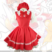 Anime Sakura Cardcaptor Cos KINOMOTO SAKURA, disfraz femenino de dibujos animados para fiesta de Halloween, traje de batalla rojo y blanco, vestido + sombrero + calcetín 2024 - compra barato