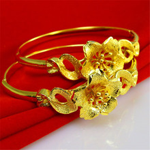 Beautiful 24 K 1:1 Quality Hongkong Gold Shop Handmade Carved Flower Bangles Cuff Bracelets Wedding Jewelry 2024 - buy cheap