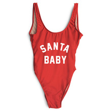 Traje de una pieza con espalda descubierta para mujer, traje de baño de una pieza con estampado de Papá Noel, ropa de playa, Mono corto ajustado 2024 - compra barato