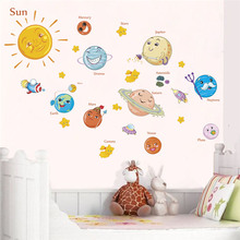 Solar System Cartoon Planet Spaceship Wall Stickers For Kids Room Bathroom Art Diy Pvc Home Decals Decoration Boys Nursery Mural 2024 - buy cheap