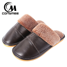 CONYMEE Genuine Leather Shoes Men Winter Casual Sneakers For Home Indoor Slippers Pantufas Non-slip Warm Slipper Plush Shoe 2024 - buy cheap