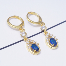 Earings Cute Fashion Lovely Dangle Drop Earrings for Women AAA Blue Crystal Zircon Gold Filled Party Jewelry Dropshipping 2024 - buy cheap