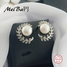 [MeiBaPJ]2018 Genuine pearl earrings for women high quality S925 sterling silver Leaf stud earrings for women fine jewelry 2024 - buy cheap