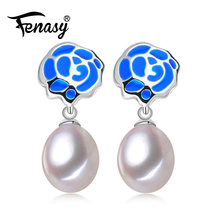 FENASY-pendientes de perlas naturales de agua dulce para mujer, aretes de gota de Plata de Ley 925, piedras azules y rosas bohemias con perlas 2024 - compra barato