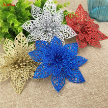 Flores artificiais vazadas com glitter, flores de 6 "(15cm) para festa de decoração de ano novo, decoração de natal para casa natal 5z, 10 peças 2024 - compre barato