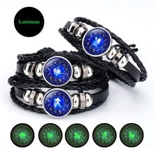 Niuyitid pulseira de couro com constelações, pulseira masculina e feminina com 12 constelações, acessórios para pulseiras 2024 - compre barato