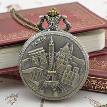 50pcs/lot  Eiffel Tower Pocket Watch High Quality Quartz  Watch Necklace  Gift Watch Factory Price  Wholesale 2024 - buy cheap