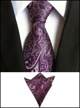 Luxury Tie Set 8cm Formal Necktie with Purple Floral Woven Handkerchief Pocket Square 2024 - buy cheap