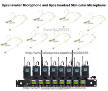 8 Skin color headset MIC 8 Lavalier Mic Bodypack Professional 8 Channel UHF Stage Wireless Microphone System Lapel Microphones 2024 - buy cheap