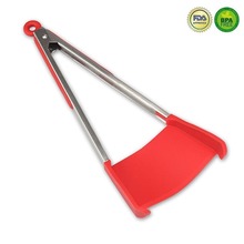 Kitchen Tongs 2 in 1 Stainless Steel Frame Non Stick Silicone Spatula and Tongs Kitchen Tools with Locking Clip 2024 - buy cheap