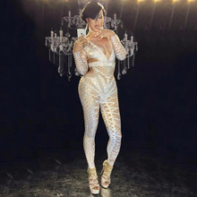 Novo sexy estágio branco macacão traje de uma peça discoteca dança outfit festa vestir cantor desempenho palco gogo cantor roupas 2024 - compre barato