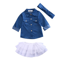 Hi Baby Store, детская джинсовая рубашка с длинным рукавом для маленьких девочек + юбка-пачка, хлопковая одежда из 2 предметов 2024 - купить недорого