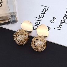 Kejialai Women Vintage Earrings Geometric Simple Round Ball Large Pearl Earrings Fashion Gold Women's Stud Earrings E6106 2024 - buy cheap