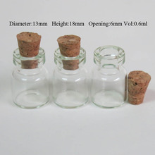 Mini vaso de vidrio con tapón de corcho de 0,6cc, botella con tapa, muestra de vidrio, 13mm x 18mm x 6mm, 100x0,6 2024 - compra barato