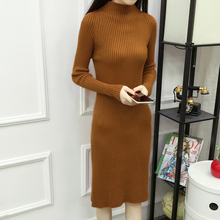 Suéter feminino manga comprida, peça vestido slim elástico meia gola alta bodycon d209 2024 - compre barato