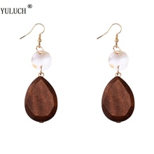 YULUCH 2018 New Design Natural Wooden Earrings Water Drop Wooden Dangle Earrings Shell Earrings For Woman Girls Party Latest 2024 - buy cheap