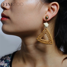 Handmade Woven Bamboo Wicker Straw Rattan Triangle Geometric Statement Earrings Fashion Boho Drop Earrings for Women Girls 2024 - buy cheap