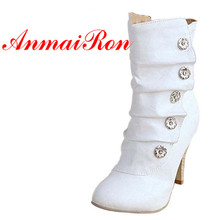 Snow Boots Shoes New Sexy Style High Heel PU Mid Calf Boots Ladies' Lovely Fashion  Colors Big Size34-43 Spring Autumn Boots Hot 2024 - buy cheap