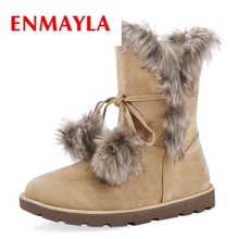 ENMAYLA/Новинка 2020 года; Модные зимние ботинки с круглым носком; Зимние теплые плюшевые ботинки высокого качества; Брендовые ботинки на меху из натуральной кожи; Теплая обувь; ZYL066 2024 - купить недорого