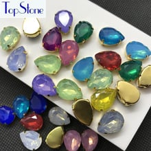 Topstone Todos Opala Cores 50 pcs 10X14 MM, 13x18mm Teardrop Com Ajuste Garra Ouro resina Gota Costurar em pedra Tomada de Vestido 2024 - compre barato