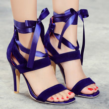 YMECHIC 2018 Blue Purple Sexy Thin High Heel Sandal Ladies Summer Party Shoes Ankle Cross Strap Gladiator Sandals Women Big Size 2024 - buy cheap