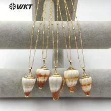 WT-JN092 Sea Shell Necklace Natural Trumpet Shell Gold Trim Pendant With Link Chain Women Fashion Necklace Summer Beach Jewelry 2024 - buy cheap