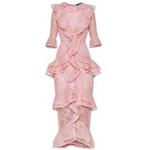 Qian Han Zi newest 2019 Designer fashion Runway Maxi dress Women's Flare Sleeve vintage Ruffle Embroidered Slim Party Lace Dress 2024 - buy cheap