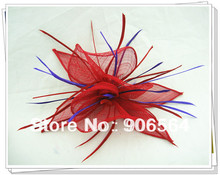 Vermelho com roxo decoração grampo de cabelo sinamay fascinator chapéus bom casamento pena acessórios para o cabelo charming millinery rmsf160 2024 - compre barato