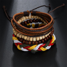 Pulsera de cuero hecha a mano para hombre y mujer, brazalete con abalorios étnicos, Estilo Vintage 2024 - compra barato