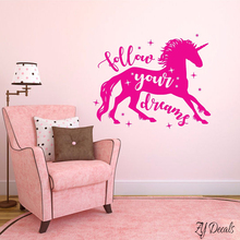 Follow Your Dreams Quote Wall Sticker For Kids Room Nursery Decor Magical Unicorn Vinyl Wall Murals L728 2024 - buy cheap