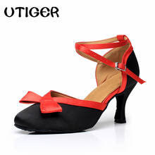 Satin Women Latin Dance Shoes 7.5CM Heel Ballroom Dancing Shoes Red Black Soft Sole Salsa Tango Dance Shoes For Women 2024 - buy cheap