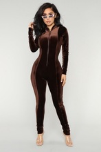 Wendywu Velvet Sexy Bodycon Rompers Womens Jumpsuit Long Sleeve One Piece Overall Autumn Winter Front Zipper Catsuit 2024 - buy cheap