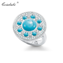Anéis de prata esterlina 925, ornamento azul, presente boêmio para mulheres, joias da europa, joias da moda 2024 - compre barato