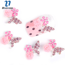Blueness 10Pcs/Lot Butterfly Flower Design Nail Studs Pearl Alloy Rhinestones For 3D Strass Nail Art Decorations TN122 2024 - buy cheap