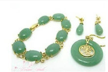FREE shipping>>>>>>Fancy Set green Natural stone pendant earrings bracelet 2024 - buy cheap