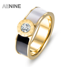 AENINE Classic Stainless Steel Fine Jewelry CZ Crystal Shell Roman Alphabet Rings Bridal Wedding Engagement Ring Jewelry R17033 2024 - buy cheap