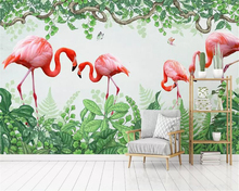 Beibehang papel de parede foto personalizada 12 mural pintado à mão estilo aquarela flamingo planta papel de parede decoração de casa 2024 - compre barato
