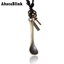 Vintage Mini Alloy Spoon Pendant Necklaces For Men Women Punk Style Adjustable Leather Male Necklace Sweater Necklace Jewellery 2024 - buy cheap