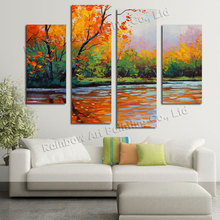 4 Piece Handmade Home Decoration Wall Art Palette Knife Tree Landscape Oil Painting On Canvas Wall Pictures For Living Room 2024 - buy cheap