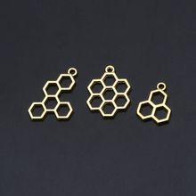 Pingente formato de favo de mel de abelha 3 peças, faça você mesmo, moldura de metal aberta, conjunto de joias de resina uv, achados de joalheria, conjunto de berloques de ouro 2024 - compre barato